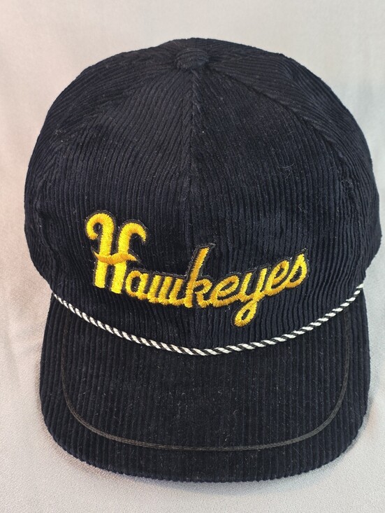 Other - Iowa Hawkeyes Vintage Spell Out Script Black Corduroy Baseball Snap Back Hat Cap